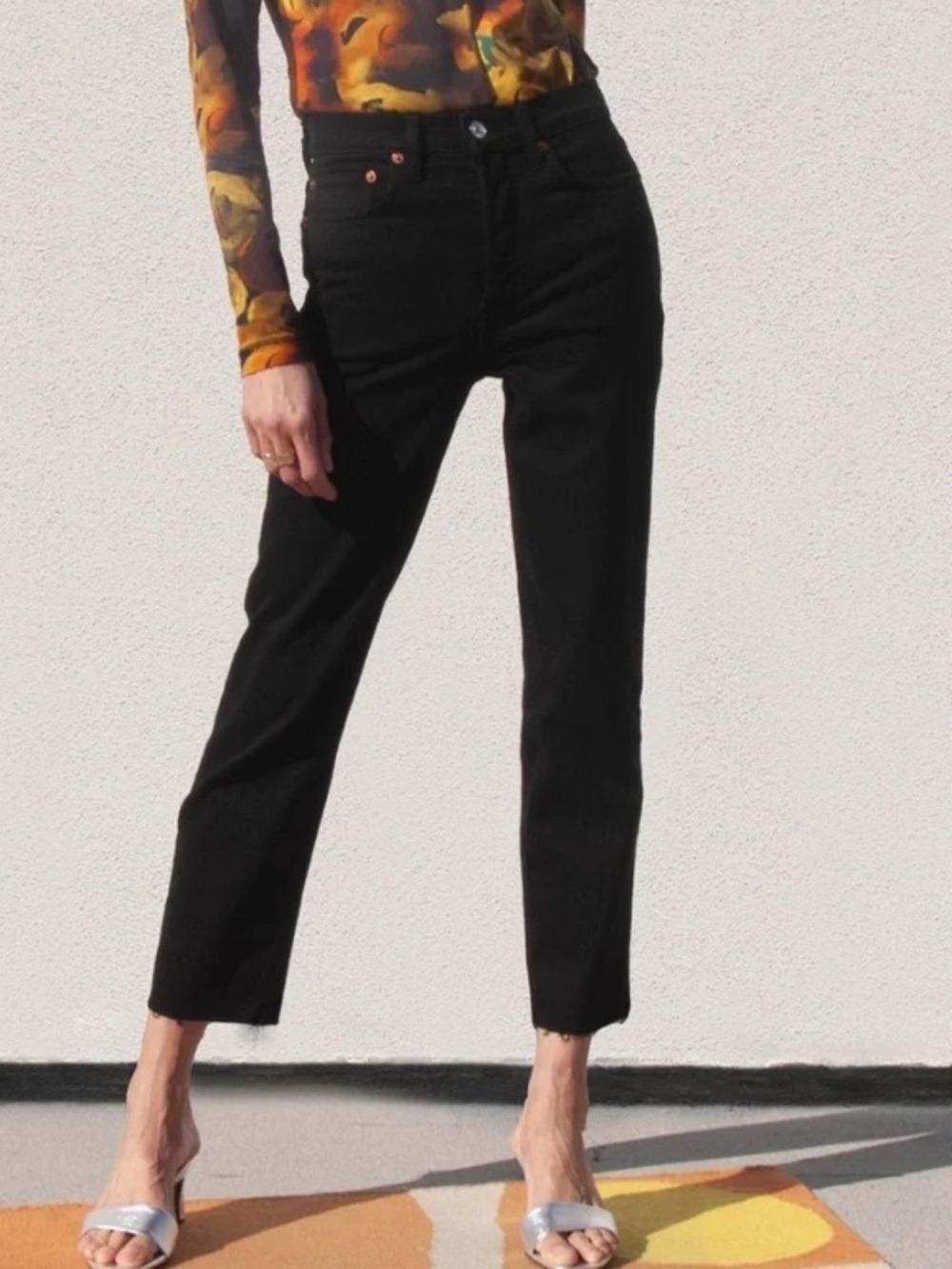 Re/Done High Rise Stove Pipe Ankle Jeans